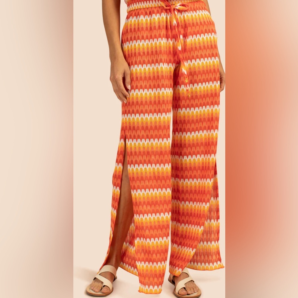 Trina Turk Sunray crochet slit pants small orange NWT